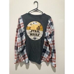 Reworked Upcycle Grunge/Cute Oversize Star Wars Last Jedi Flannel Top L/XL